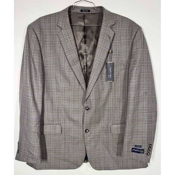 NWT Joseph Feiss Gold Men's Brown Wool Blend Plaid Blazer Sport Coat Jacket 52L